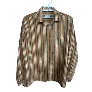 Georg Roth of Germany Men's XXL Striped Long Sleeve Button-Up‎ Shirt Tan Orange